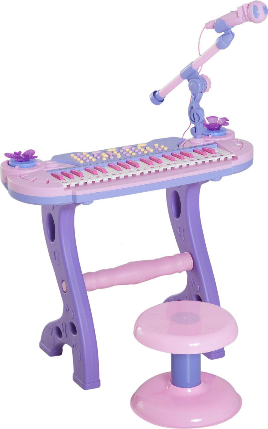 dechome 11ek390 pianola giocattolo con sgabello e microfono karaoke playset per bambini da 3+ anni colore rosa - 11ek390