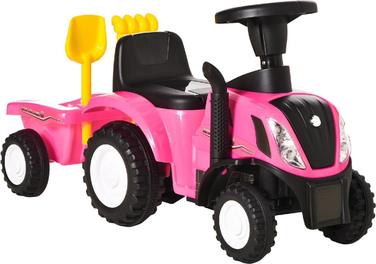 dechome 173pk macchina trattore per bambini da 1+ anni con rimorchio rastrello e pala cavalcabile colore rosa - 173pk