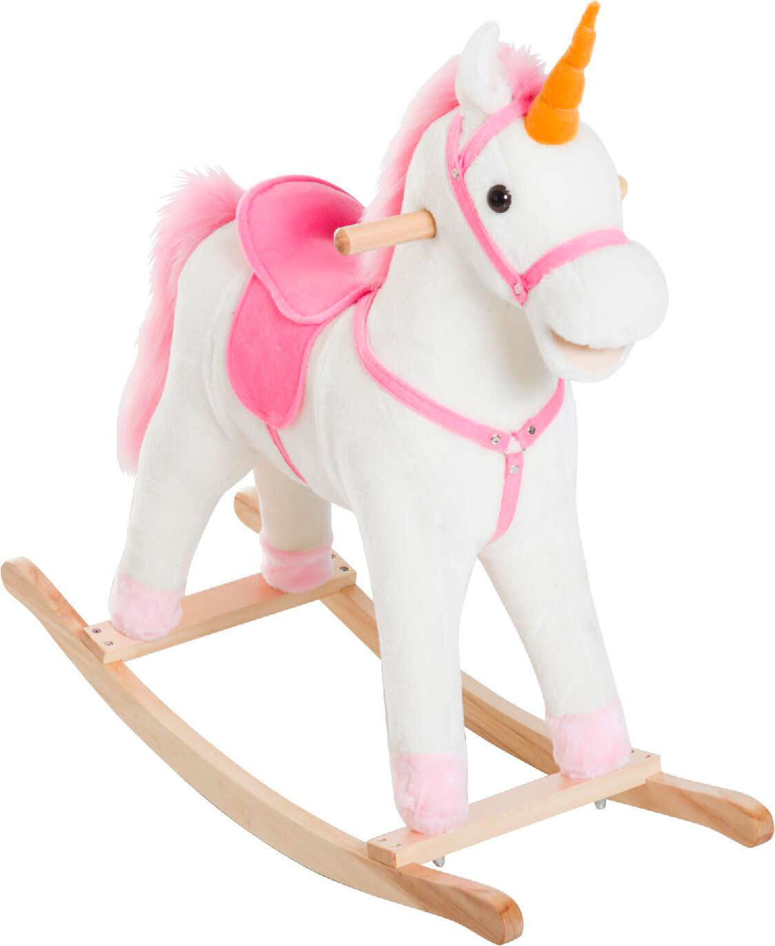 dechome 330085 dondolo unicorno peluche in legno cavalcabile per bambini da 3+ anni colore bianco e rosa - 330085