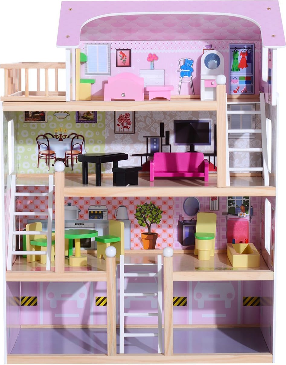 dechome 350011 casa delle bambole a 4 piani in legno playset per bambini da 3+ anni - 350011