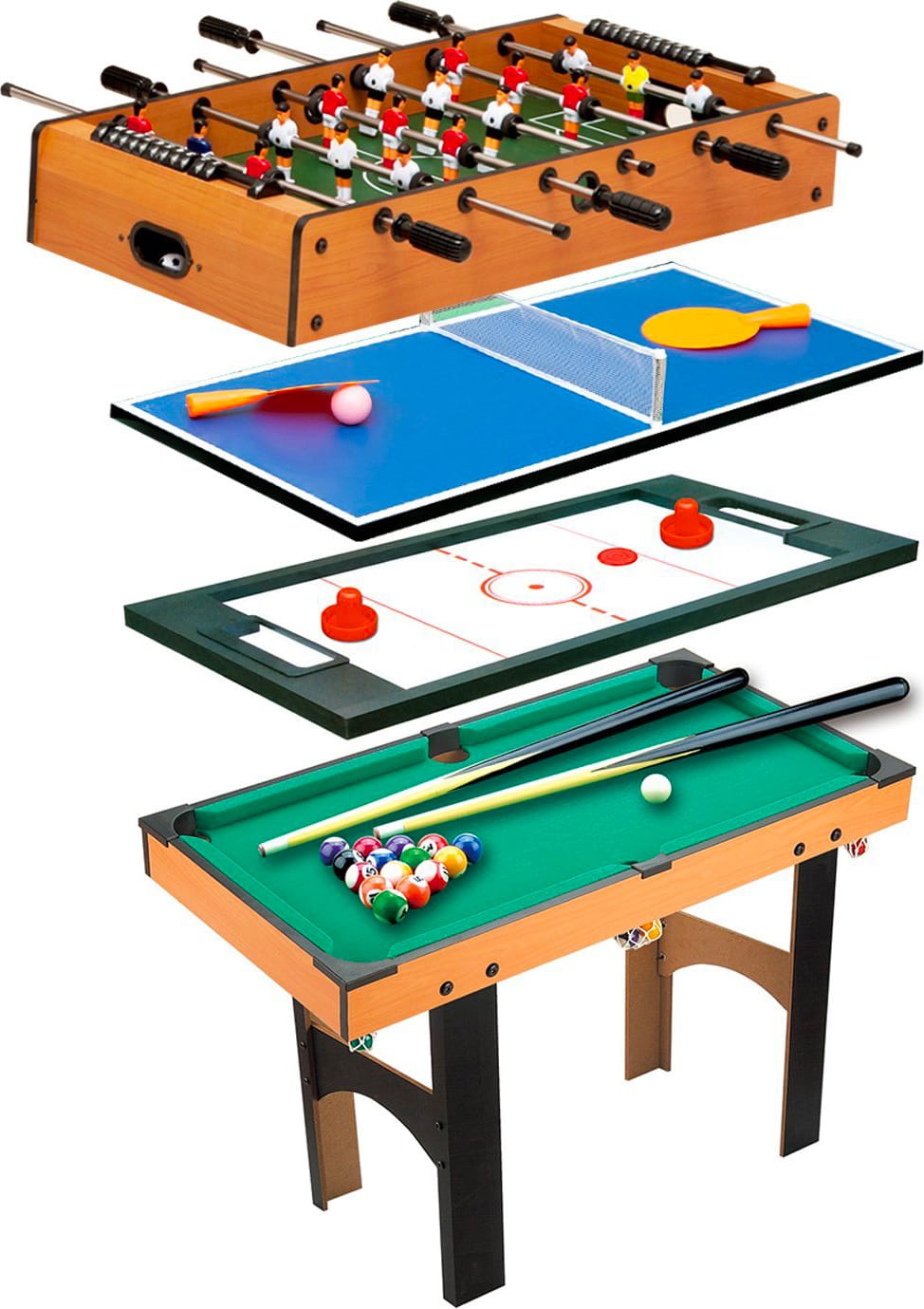 dechome a70015 tavolo multigioco 4 in 1 con calcio balilla hockey da tavolo ping pong e biliardo in legno mdf 87x43x73 cm - a70015