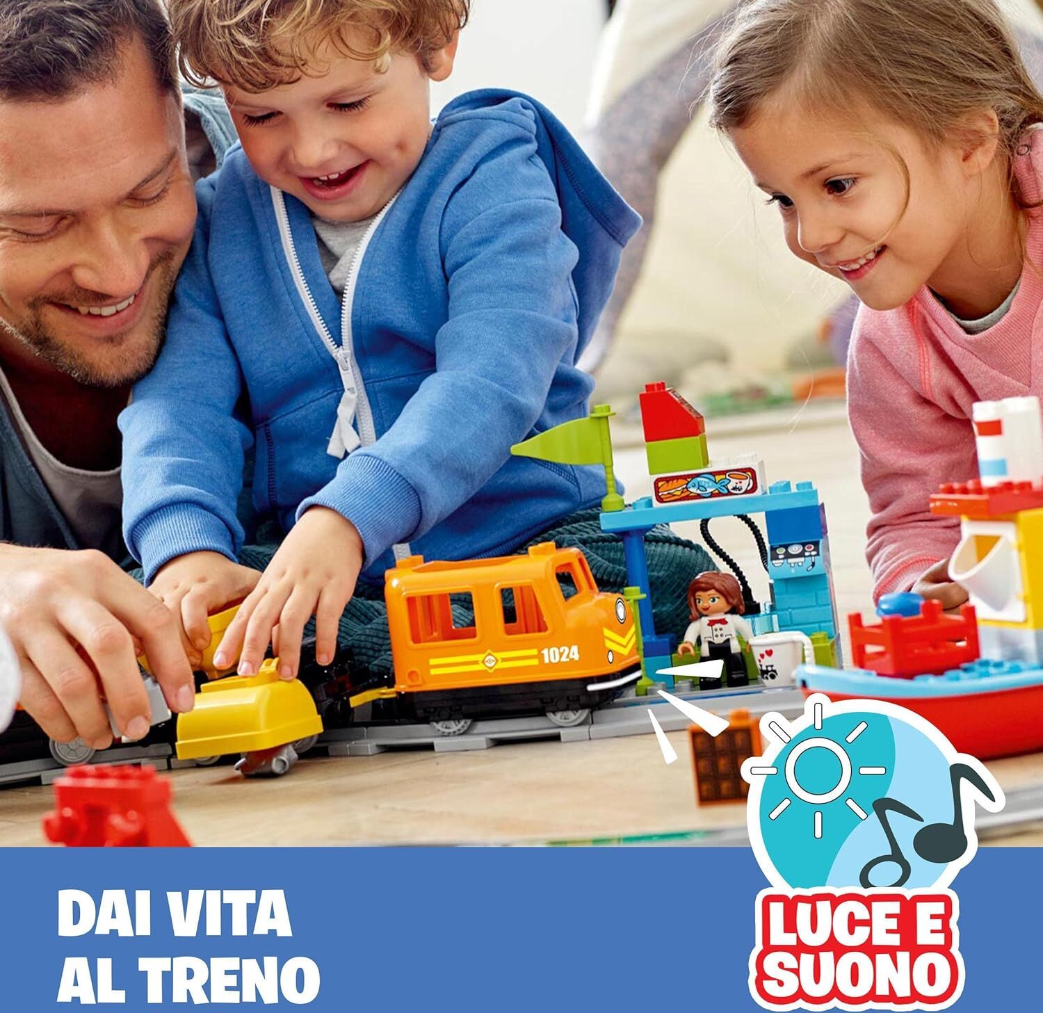 lego 10875 duplo - il grande treno merci, set push & go con gru giocattolo, costruzioni creative con luci e suoni per bambini da 2+ anni - 10875