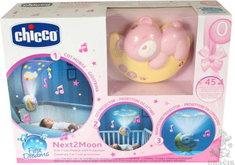 chicco 09828.10 next2moon giostrina proiettore con carillon per culla prima infanzia per bambini da 0+ mesi colore rosa - 09828.10