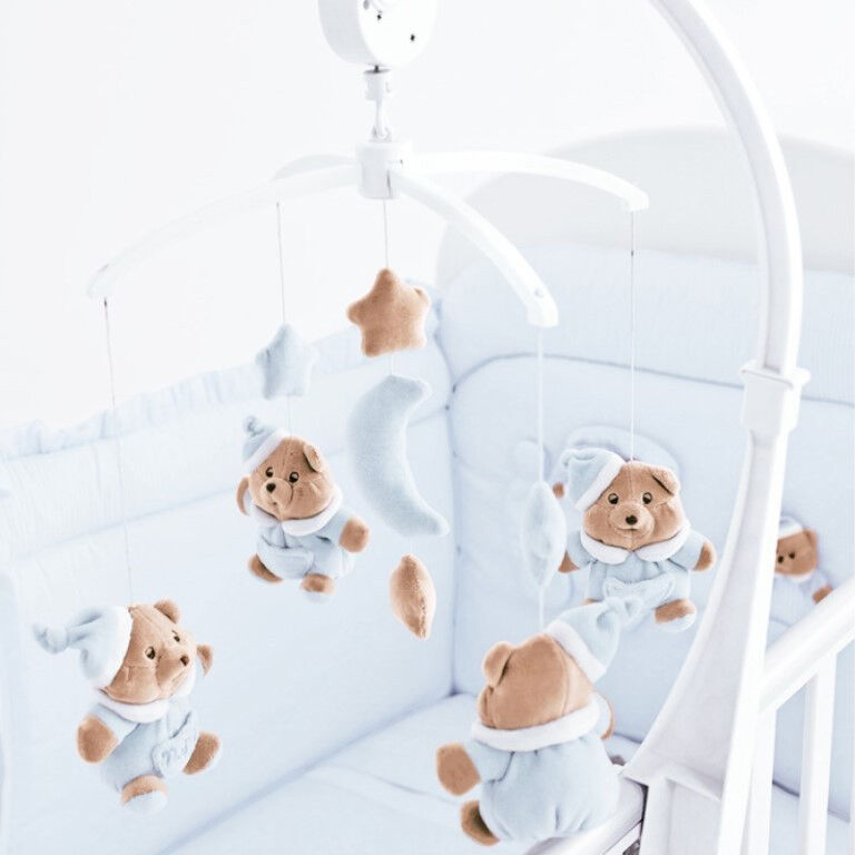 nanan 1257a giostrina elettrica con carrilon e peluches azzurro per culla prima infanzia per bambini da 0+ mesi - 1257a