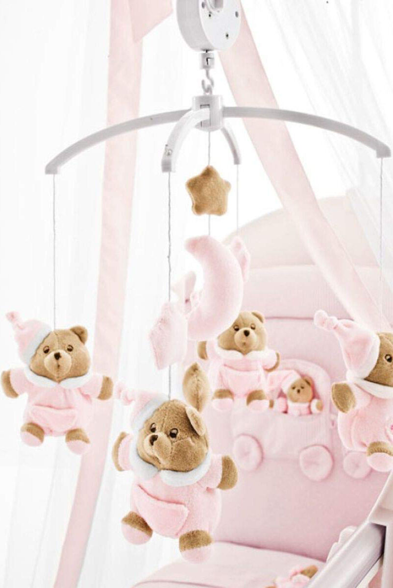 nanan 1257r giostrina elettrica con carrilon e peluches rosa per culla prima infanzia per bambini da 0+ mesi - 1257r