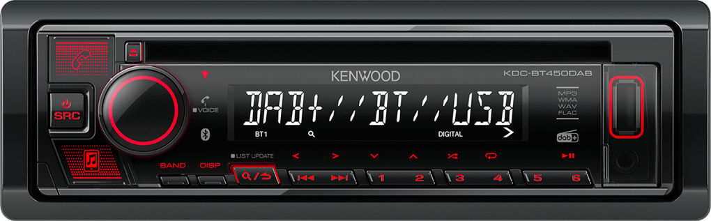 kenwood kdc-bt450dab autoradio bluetooth 1 din radio dab lettore cd usb direct frontale potenza 200 watt - kdc-bt450dab