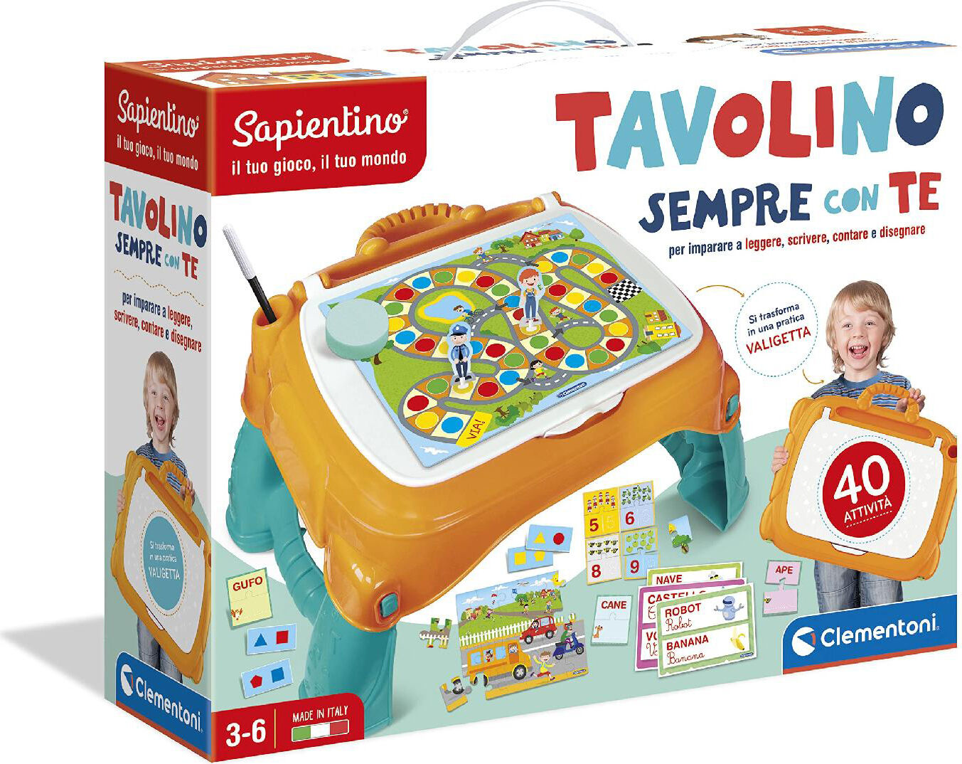 clementoni 13346 sapientino tavolino sempre con te - banchetto per imparare a scrivere leggere e disegnare gioco per bambini 3+ anni - 13346