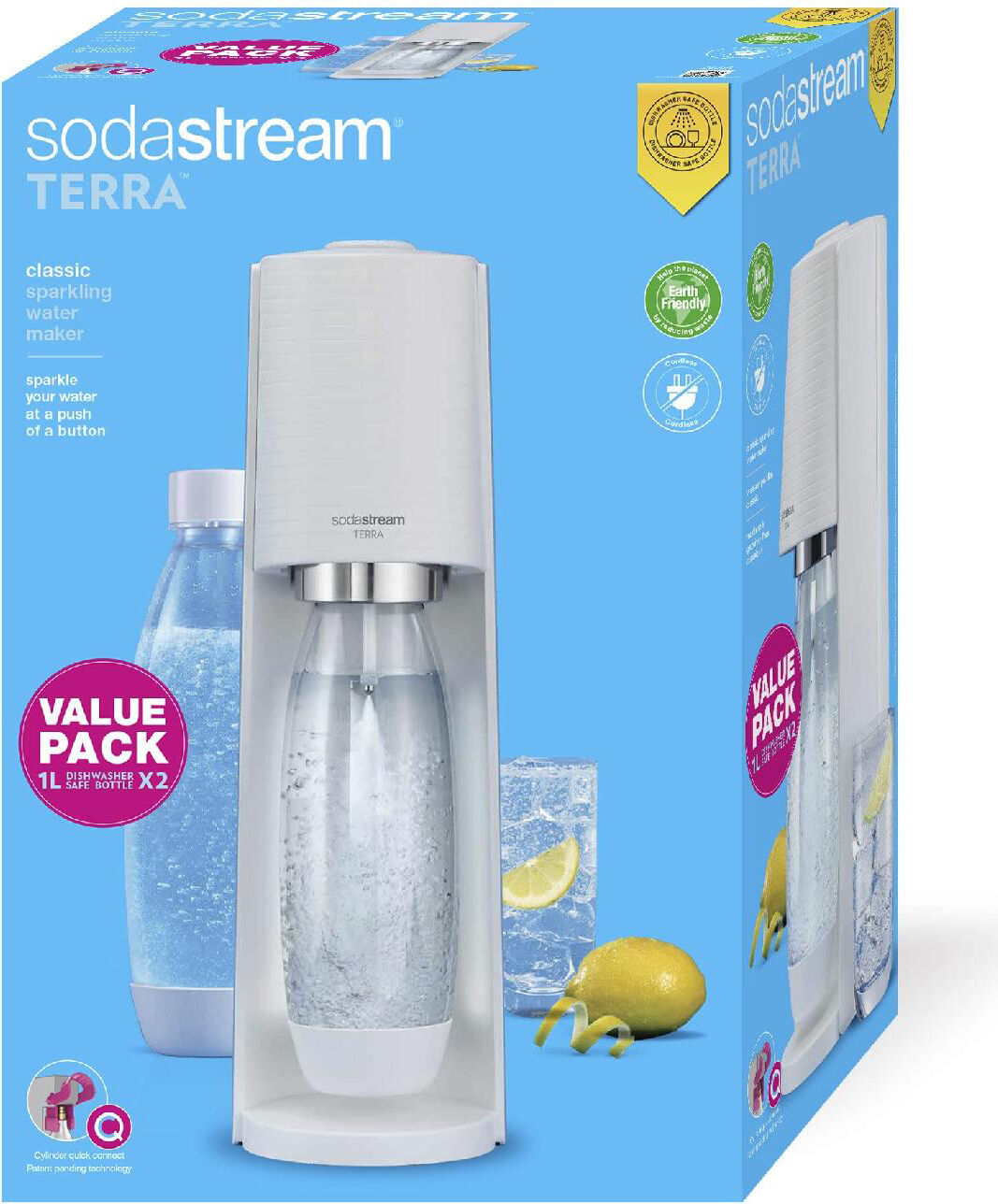 sodastream terrawhpak gasatore acqua capacità 1 litro + bottiglia colore bianco terrawhpak