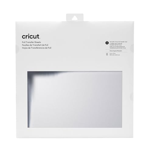 Cricut Foil Transfer Sheets, Silver (8 ct) Fogli per Trasferimento Laminato, Argento (8 pezzi), 30.5 cm x 30.5 cm (12" x 12")