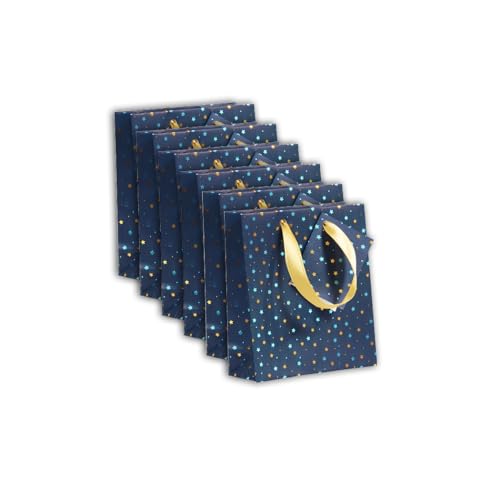 Clairefontaine Un set di 5 piccoli sacchetti regalo premium, formato tascabile, 12 x 4,5 x 13,5 cm, 170 g, motivo: strisce dorate e blu marini, ideale per: profumo, libro tascabile,