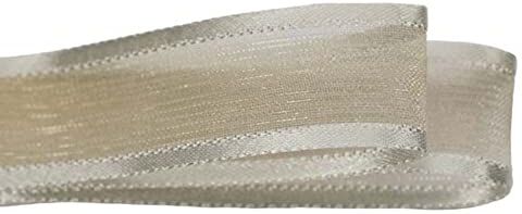 Generic Nastro in Organza Bordata in Satin VARI COLORI 12 mm x 50 Metri abbellimento pacchetti bomboniere bomboniera fai da te (Beige)