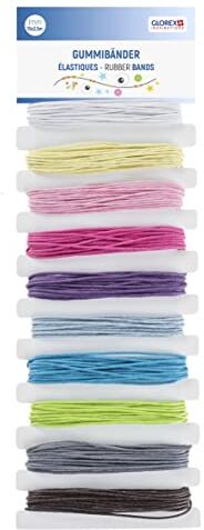 Glorex — Set di 10 elastici in diversi colori, lunghezza di ogni fascia ca. 3 m, per artigianato, decorazione ed essere creativi