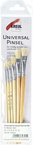 KREUL 723025-Set di setole universali, 6 pennelli Piatti nelle Misure 2, 4, 6, 8, 10 e 12, per Arte, Hobby e Scuola, Legno, Alluminio, Wood, Flach