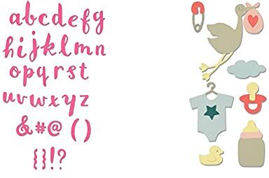 Sizzix Thinlits Fustella, Pennello Alfa Minuscolo & Thinlits Fustella, Neonato Di Debi Potter