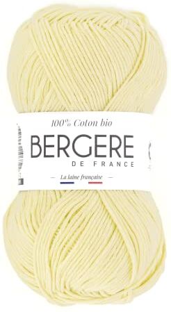 Bergere de France Bergère de France 100% COTON BIO, gomitoli di lana per lavoro a maglia e all'uncinetto (50 g) 100% cotone biologico 3 mm filato tondo per l'estate Giallo (Paille)