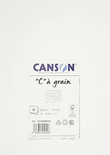 Canson "C" à grain 25 fogli A4, 224 g/m², colore: bianco carta da disegno