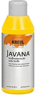 KREUL 91312-Vernice Javana per Tessuti Leggeri, Barattolo da 250 ml in Giallo Oro, Vernice Liscia a Base d'Acqua con Carattere cremoso, penetra in profondità nelle Fibre, Goldgelb