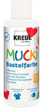 KREUL -Mucki Artigianale Bianco, Pittura per Bambini a Base d'Acqua, Lavabile, verniciabile con Pennello e Spugna, Colore White, 80 ml,