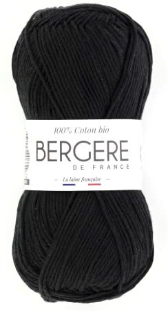 Bergere de France Bergère de France 100% COTON BIO, gomitoli di lana per lavoro a maglia e all'uncinetto (50 g) 100% cotone biologico 3 mm filato tondo per l'estate Nero (Noir)