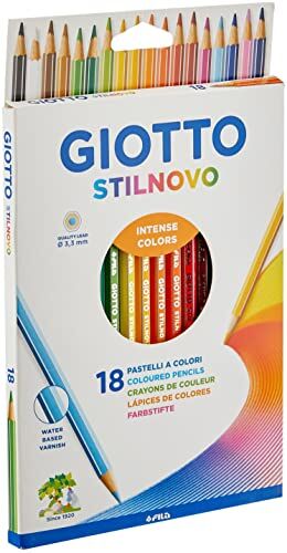 Giotto Stilnovo Astuccio Da 18 Matite A Pastello Colorate, 3.3 Mm, Multicolore, Colori Intensi