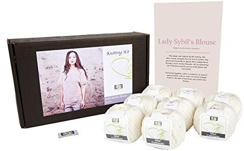 DesignEtte Danimarca, 50 g/mq, 127 m, 500 g XL  Mini Cottonette/100 Percent Cotone Egiziano Mercerizzato Lady Sybil-Camicetta -Kit per Lavoro a Maglia, Colore: Blu Baby 2_Parent Cream 915