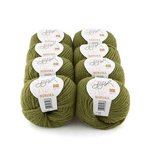 ggh Norvika Box – Gomitolo di lana vergine misto – 8 x 50 g (totale 400 g) – lana per lavorare a maglia o all'uncinetto, colore 006 – verde oliva