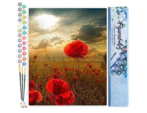 ART Dipingere con i Numeri Paint by Numbers Fiori Rossi E Luce Solare, Passatempo per Adulti, Kit Completo, Hobby Creativi Quadri fai da te 40x50cm senza cornice