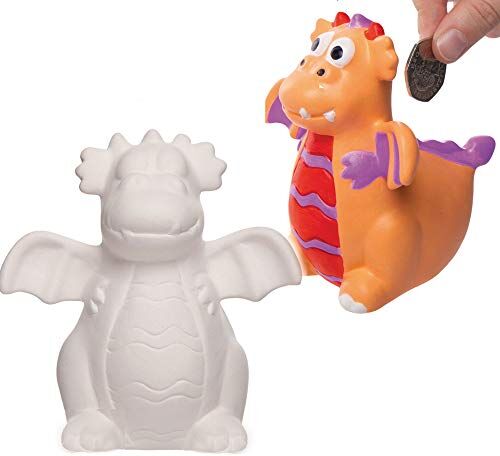 Baker Ross Salvadanaio Drago in Ceramica da Personalizzare  (confezione da 2)- Creativi articoli artigianali per bambini da realizzare e decorare.