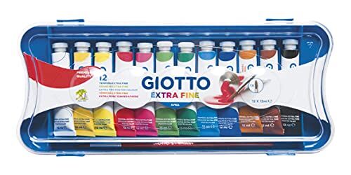 Giotto Extra Fine Astuccio da 12 Tempere Extra Fine in Tubetto + 1 Pennello, 12ml