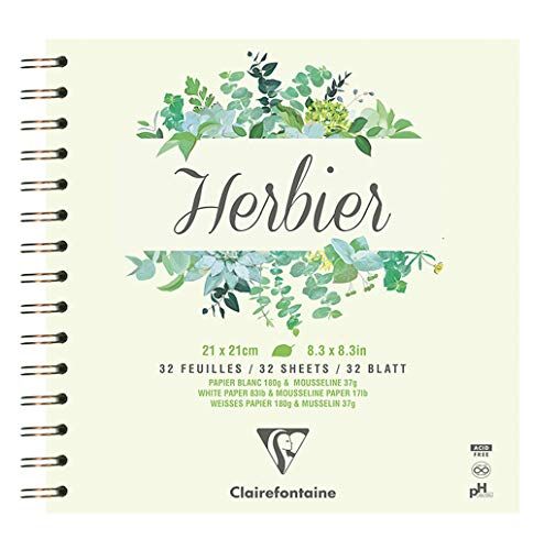 Clairefontaine Quaderno a Spirale Erbario 32 fogli carta da disegno Bianco e Divisori Morbidi 21x21 cm 180g Ideale per Conservare Foglie, Fiori e Piante essiccate