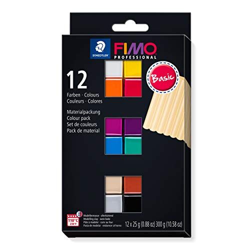 Staedtler 8043 C12-1 FIMO Pasta professionale per modellare il forno, astuccio di cartone con 12 colori basici assortiti.