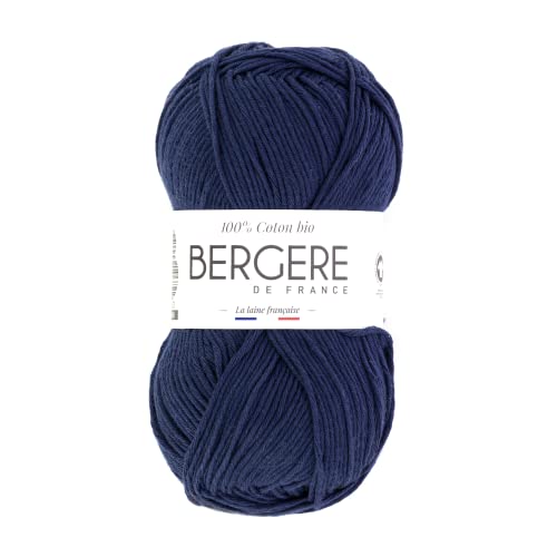Bergere de France Bergère de France 100% COTON BIO, gomitoli di lana per lavoro a maglia e all'uncinetto (50 g) 100% cotone biologico 3 mm filato tondo per l'estate Blu (Marin)