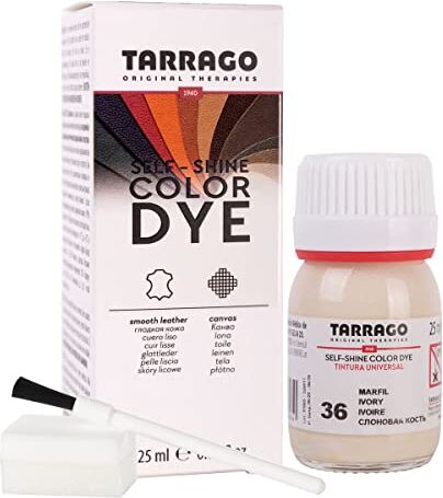 Tarrago Colori e Tinture per Scarpe o Borse 25 ml   Pelle Naturale e Sintetica   Con Pennello e Spugna Applicatore ((36) Avorio)