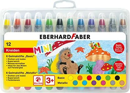 Eberhard Faber Pastelli in gel Basic e Metallic in 12 colori vivaci, con mina morbida e custodia scorrevole, infrangibili, in astuccio di plastica, per un divertimento spensierato nel disegno