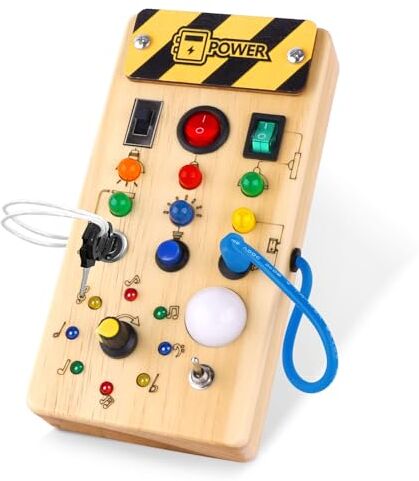 Hoarosall Giochi Bambini 1 anno Busy Board Montessori Gioco Bambino Regalo Bambino 1 2 3 anni Lavagna Montessori Sensoriale con Interruttore Luminoso a Led in Legno Attività Educative Giocattoli Da Viaggio