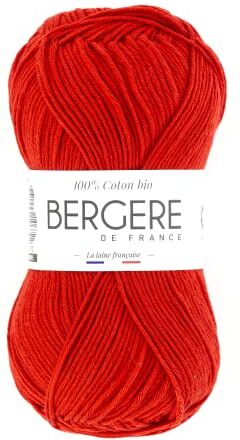 Bergere de France Bergère de France 100% COTON BIO, gomitoli di lana per lavoro a maglia e all'uncinetto (50 g) 100% cotone biologico 3 mm filato tondo per l'estate Rosso (Vermeille)