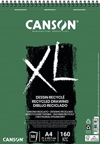 Canson XLDessin recyclè, album con carta 100% riciclata per disegno, A4, 50 fogli, 160g/m grana fine a nido d ape