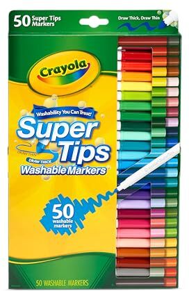 CRAYOLA Super Tips Pennarelli Lavabili a Punta Media, Confezione da 50 Pezzi in Colori Assortiti, Età Consigliata: da 3 Anni