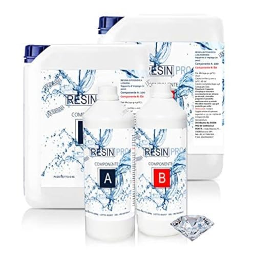 Resin Pro Resina Epossidica Liquidissima Super Trasparente Bicomponente A+B, Effetto Acqua, Ideale per Creazioni Artistiche, Gioielli, Decorazioni, Oggettistica Kg 3.2