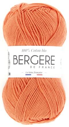 Bergere de France Bergère de France 100% COTON BIO, gomitoli di lana per lavoro a maglia e all'uncinetto (50 g) 100% cotone biologico 3 mm filato tondo per l'estate Arancione (Saumon)