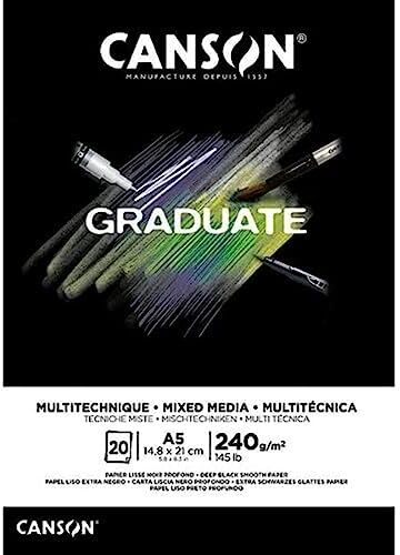 Canson Graduate Mix Media Blocco incollato A5 20 fogli nero sottile 240 g