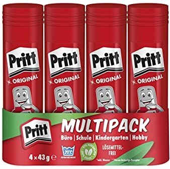 Pritt Penna adesiva, colla sicura e adatta ai bambini per arte e artigianato, colla potente per articoli scolastici e per ufficio, 4x 43 g Pen