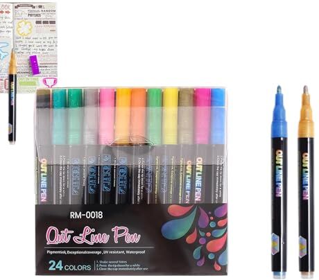 Generic Double OutPens, penne doppie glitterate per pittura, set di pennarelli doppi portatili per lavori artistici fai da te, disegno, diario