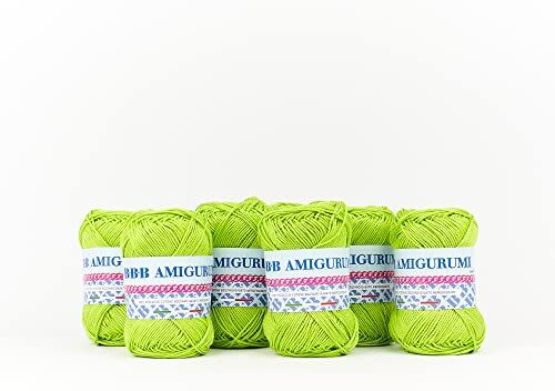 B.B.B. FILATI Amigurumi Gomitolo filato puro cotone morbidissimo adatto per creare bambole e pupazzi lavabile in lavatrice per Ferri/Uncinetto: 3 4 Verde Acido 287 6pz 300 gr