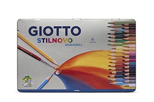 Giotto Stilnovo Acquarell Scatola Di Metallo Da 36 Matite A Pastello Colorate Acquarellabili, 3.3 mm, Colori Intensi