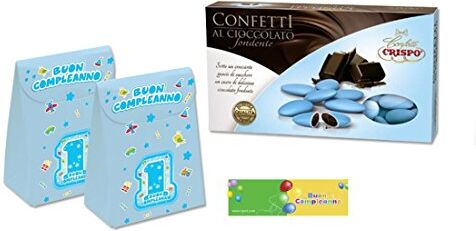 chance SCATOLINE PORTA CONFETTI SACCHETTO 25 PZ + 1KG CONFETTI + BIGLIETTINI BOMBONIERA (1 ANNO CELESTE 81624)