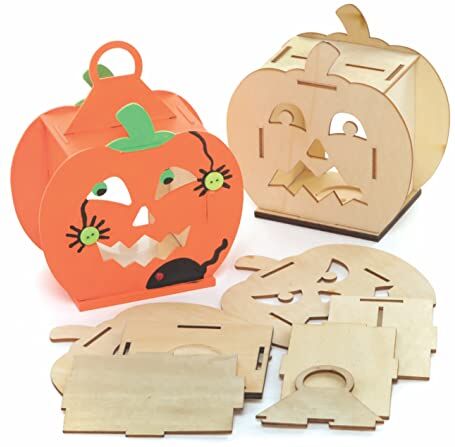 Baker Ross Kit Lanterne in Legno Zucca Confezione da 3, Set di Artigianato in Legno per Bambini, Attività Creative per Bambini da Colorare, Decorare ed Esporre