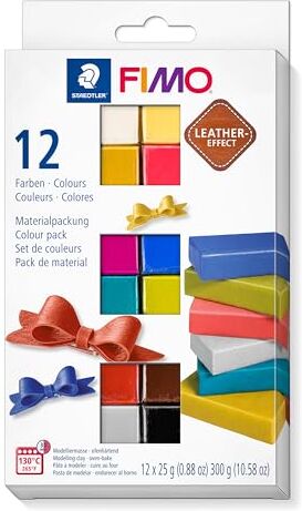 Staedtler Fimo Leather-Effect 8013 C12-2 Pasta Per Modellare In Forno, Effetto Finta Pelle E Al Tatto, Set Di 12 Colori, Multicolore