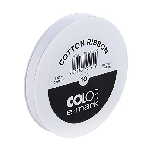 Colop e-mark Nastro in cotone bianco, 10 mm x 25 m, per stampa con e-mark, colore: Bianco
