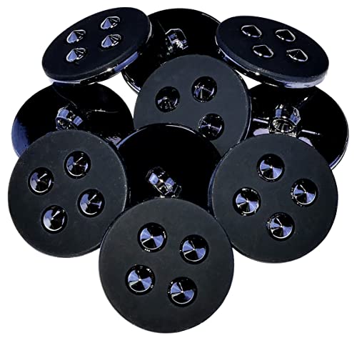 Aerzetix C56821 Set di 10 bottoni per cucire rotondi a coda 25x11mm decorativi 40L L40 colore nero apertura 4mm in metallo merceria/abbigliamento/cucito/moda
